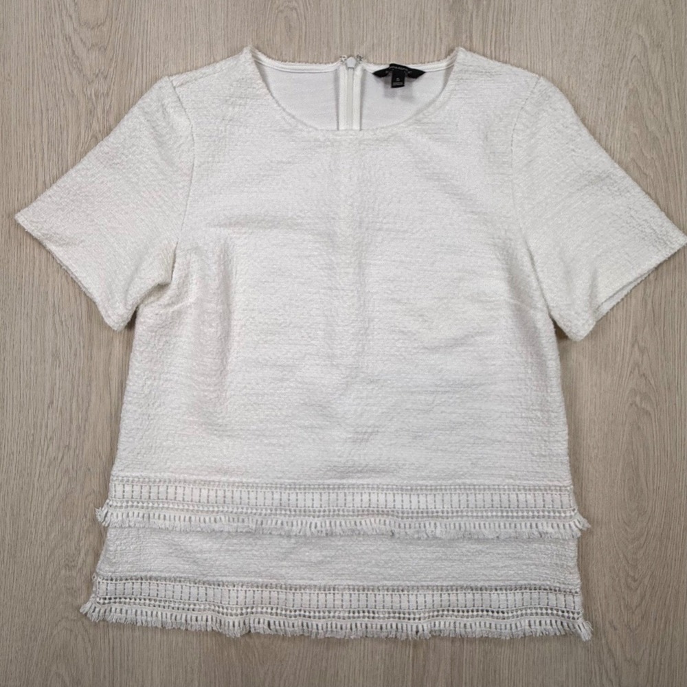 Short Sleeve Blouse Banana Republic Womens Size S White Tweed Fringe Crochet Top